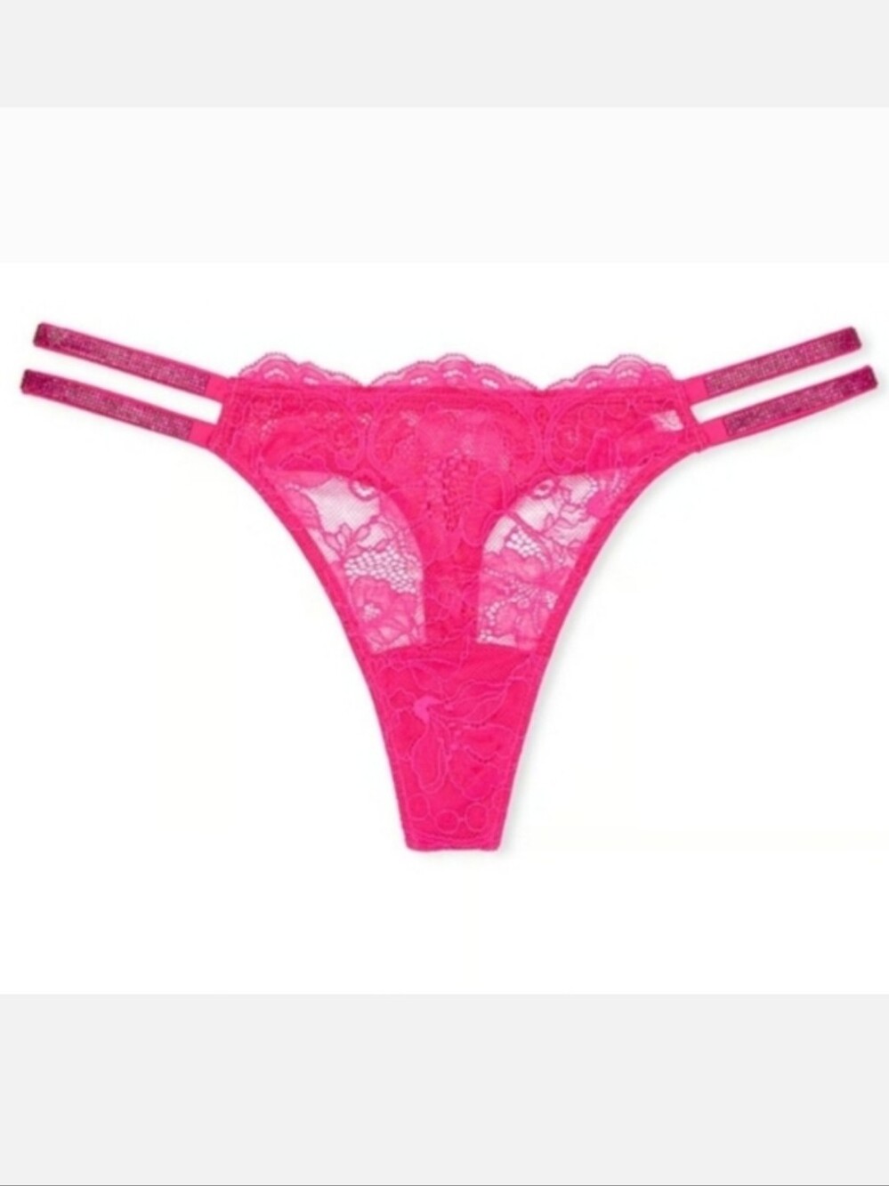 Victoria's secret very sexy double shine strap lace thong panty PINK MEDIUM
